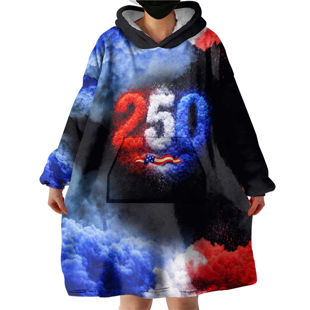 USA 250th Anniversary Celebration Wearable Blanket Hoodie Patriotic Smoke Burst Art Style