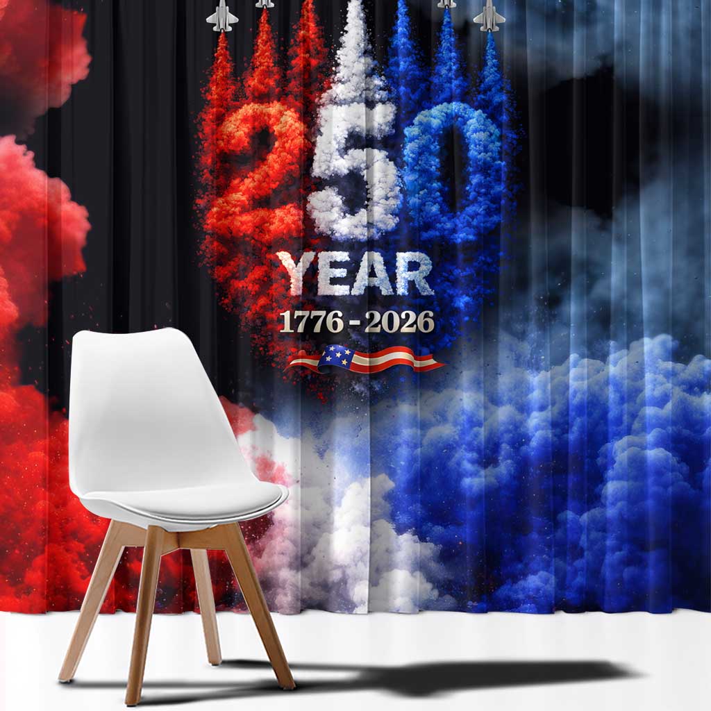USA 250th Anniversary Celebration Window Curtain Patriotic Smoke Burst Art Style