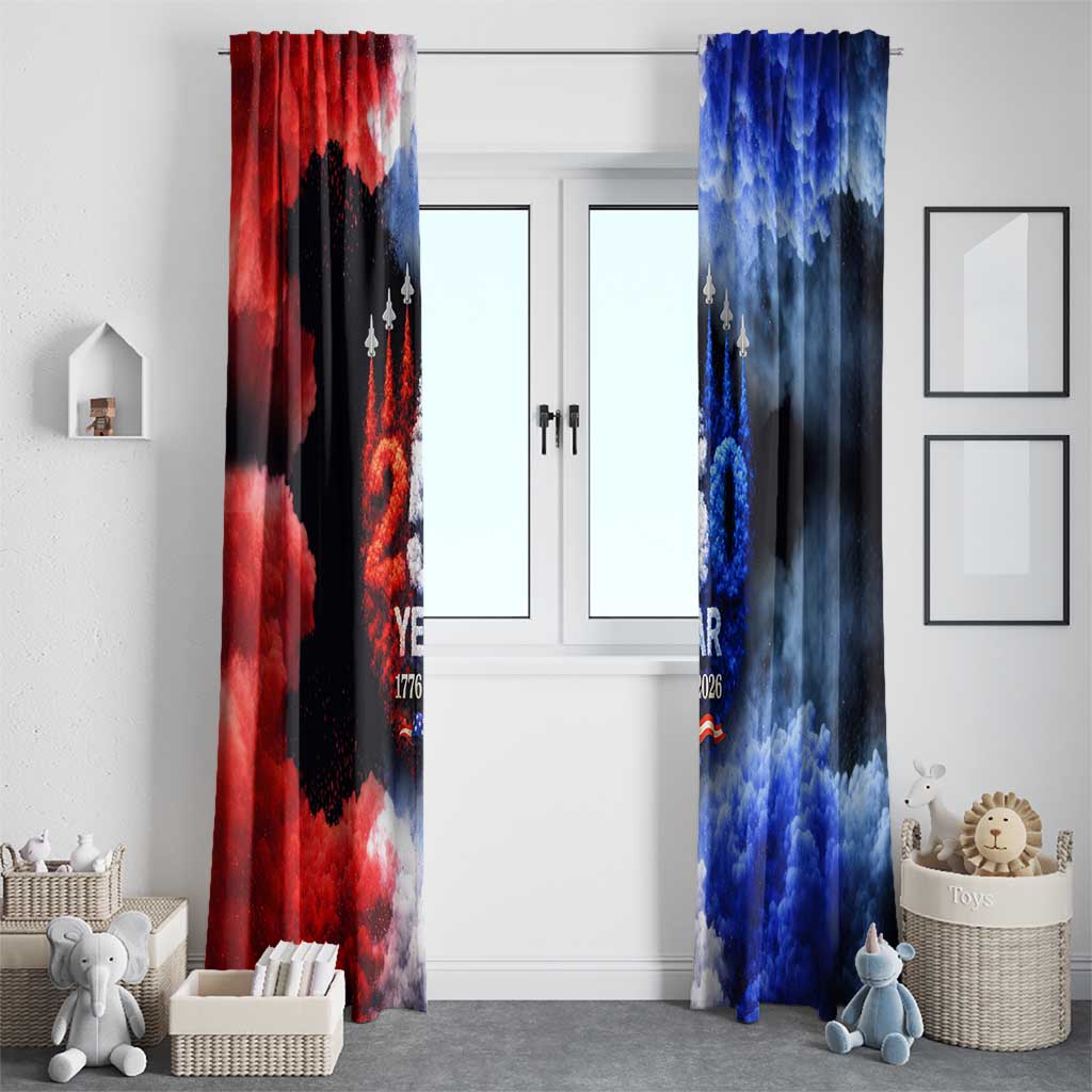 USA 250th Anniversary Celebration Window Curtain Patriotic Smoke Burst Art Style