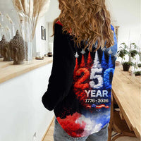USA 250th Anniversary Celebration Women Casual Shirt Patriotic Smoke Burst Art Style