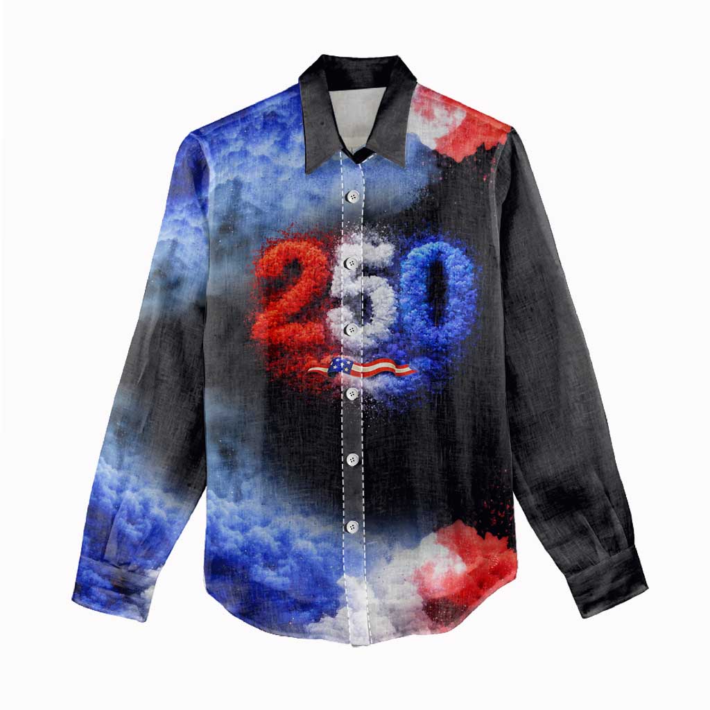USA 250th Anniversary Celebration Women Casual Shirt Patriotic Smoke Burst Art Style