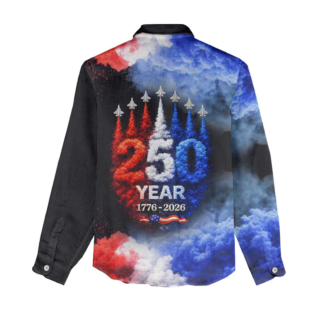 USA 250th Anniversary Celebration Women Casual Shirt Patriotic Smoke Burst Art Style
