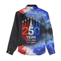 USA 250th Anniversary Celebration Women Casual Shirt Patriotic Smoke Burst Art Style