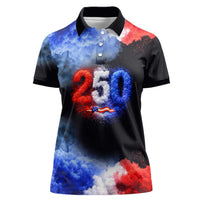 USA 250th Anniversary Celebration Women Polo Shirt Patriotic Smoke Burst Art Style