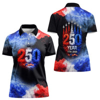 USA 250th Anniversary Celebration Women Polo Shirt Patriotic Smoke Burst Art Style