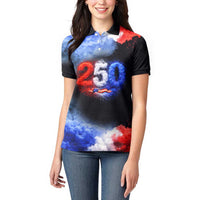 USA 250th Anniversary Celebration Women Polo Shirt Patriotic Smoke Burst Art Style
