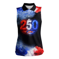 USA 250th Anniversary Celebration Women Sleeveless Polo Shirt Patriotic Smoke Burst Art Style