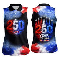 USA 250th Anniversary Celebration Women Sleeveless Polo Shirt Patriotic Smoke Burst Art Style