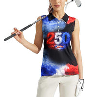 USA 250th Anniversary Celebration Women Sleeveless Polo Shirt Patriotic Smoke Burst Art Style