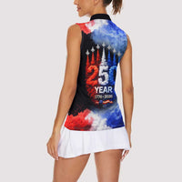 USA 250th Anniversary Celebration Women Sleeveless Polo Shirt Patriotic Smoke Burst Art Style