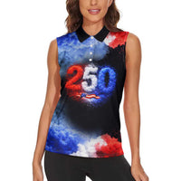 USA 250th Anniversary Celebration Women Sleeveless Polo Shirt Patriotic Smoke Burst Art Style