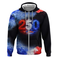 USA 250th Anniversary Celebration Zip Hoodie Patriotic Smoke Burst Art Style