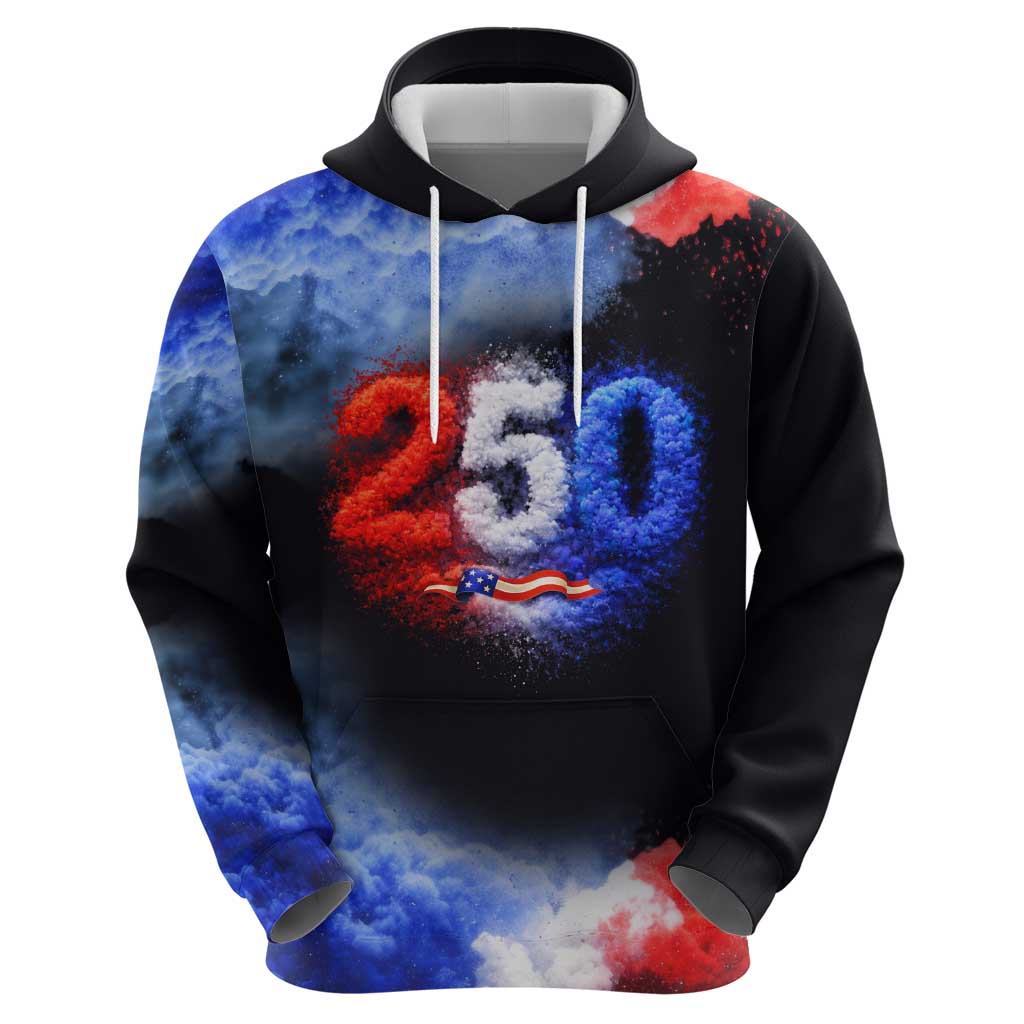 USA 250th Anniversary Celebration Zip Hoodie Patriotic Smoke Burst Art Style