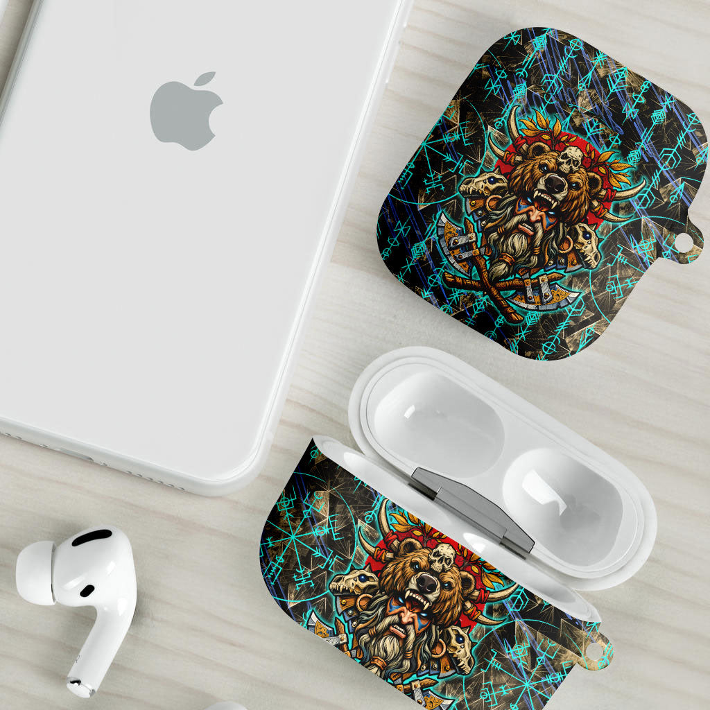 Viking Berserker Bear Warrior AirPods Case Norse Mythology Rune Sigil Illustration