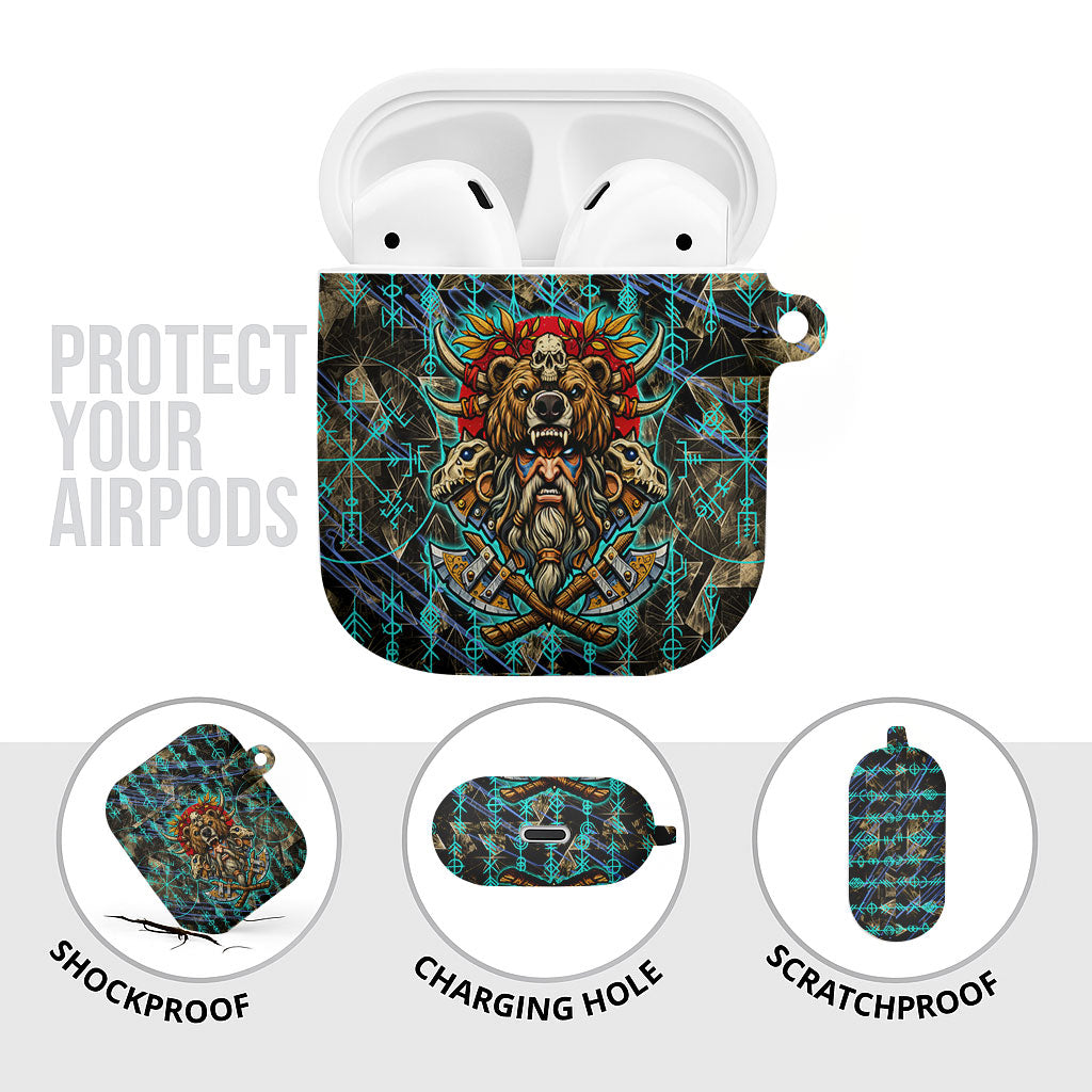 Viking Berserker Bear Warrior AirPods Case Norse Mythology Rune Sigil Illustration
