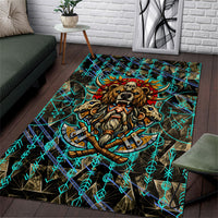 Viking Berserker Bear Warrior Area Rug Norse Mythology Rune Sigil Illustration