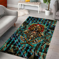 Viking Berserker Bear Warrior Area Rug Norse Mythology Rune Sigil Illustration