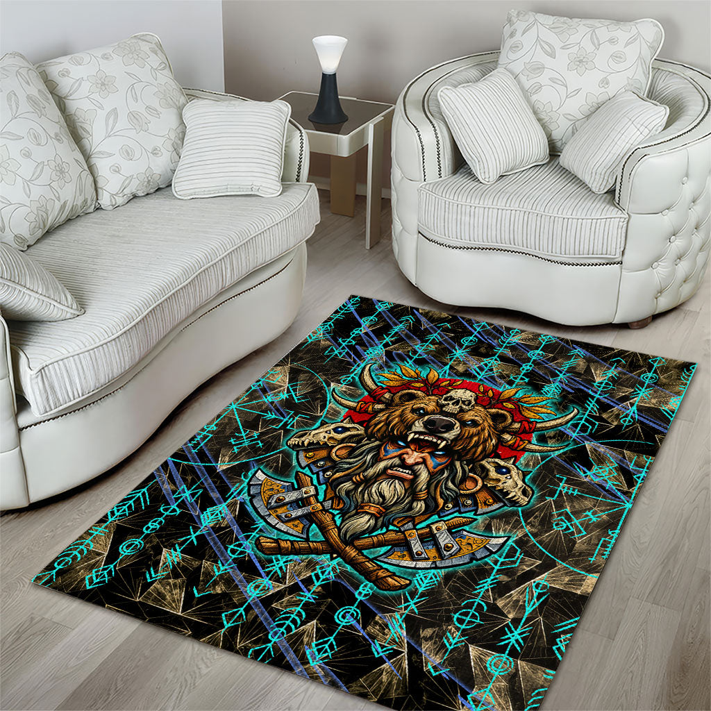 Viking Berserker Bear Warrior Area Rug Norse Mythology Rune Sigil Illustration