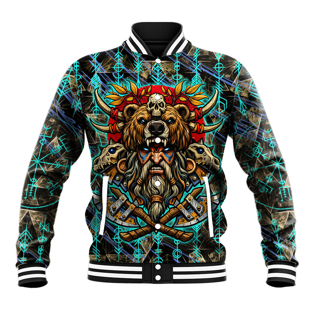 Viking Berserker Bear Warrior Baseball Jacket Norse Mythology Rune Sigil Illustration
