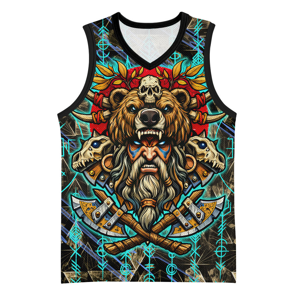 Viking Berserker Bear Warrior Basketball Jersey Norse Mythology Rune Sigil Illustration