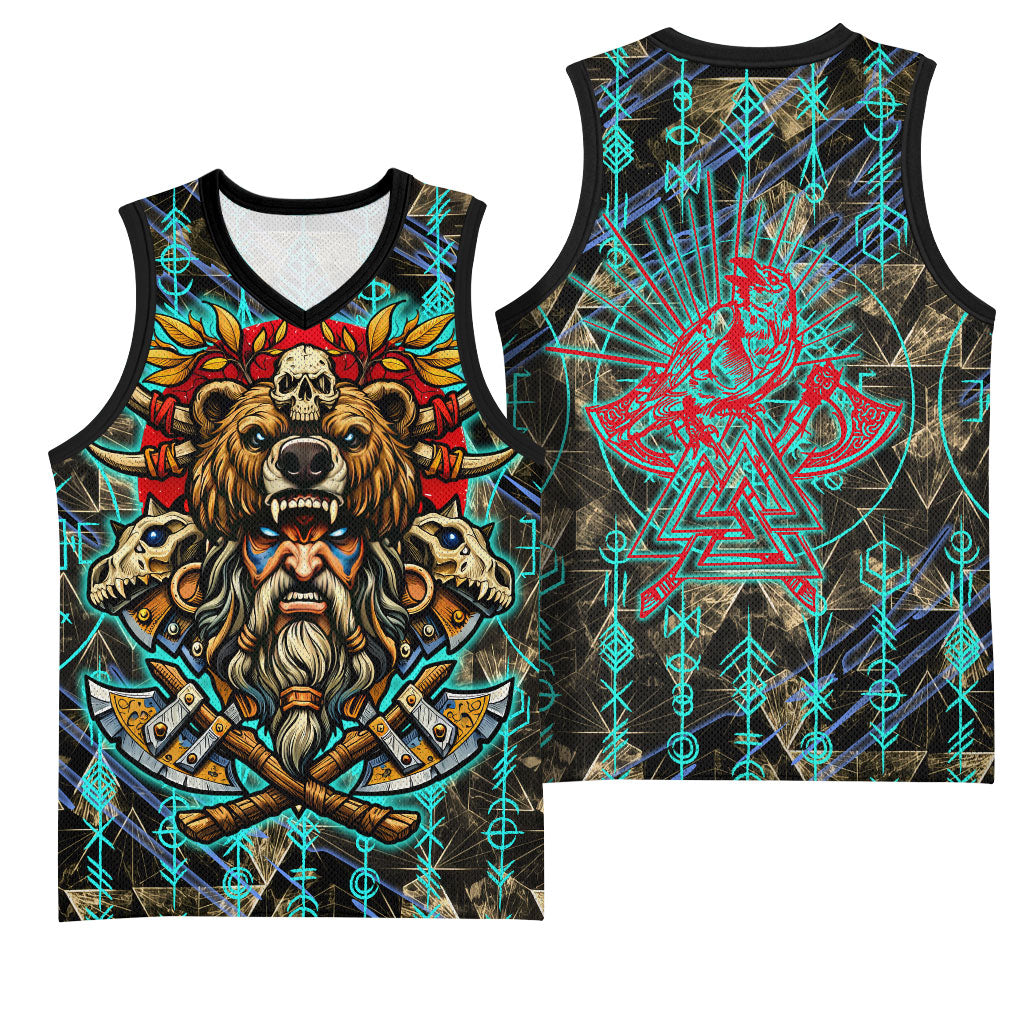 Viking Berserker Bear Warrior Basketball Jersey Norse Mythology Rune Sigil Illustration