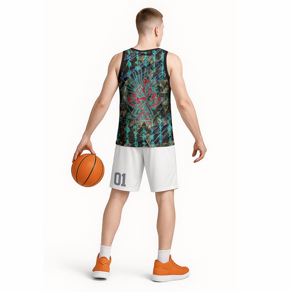 Viking Berserker Bear Warrior Basketball Jersey Norse Mythology Rune Sigil Illustration