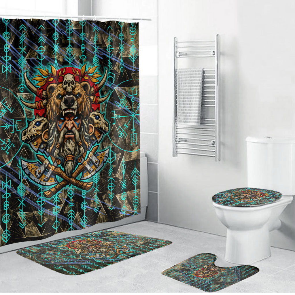 Viking Berserker Bear Warrior Bathroom Set Norse Mythology Rune Sigil Illustration