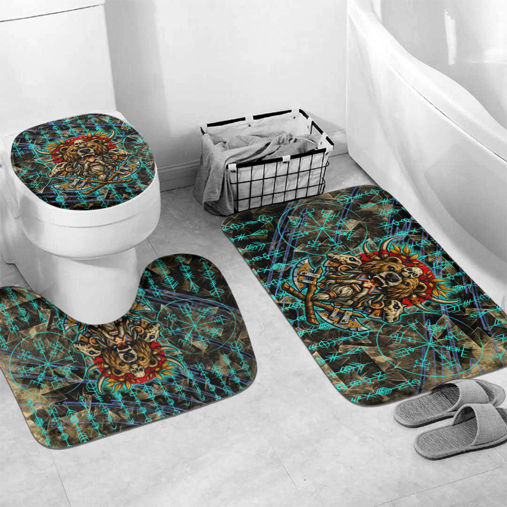 Viking Berserker Bear Warrior Bathroom Set Norse Mythology Rune Sigil Illustration