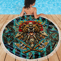 Viking Berserker Bear Warrior Beach Blanket Norse Mythology Rune Sigil Illustration