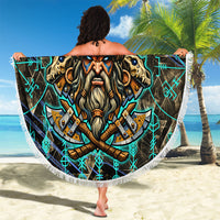 Viking Berserker Bear Warrior Beach Blanket Norse Mythology Rune Sigil Illustration