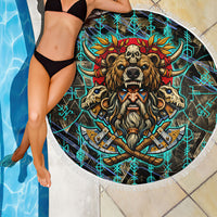 Viking Berserker Bear Warrior Beach Blanket Norse Mythology Rune Sigil Illustration