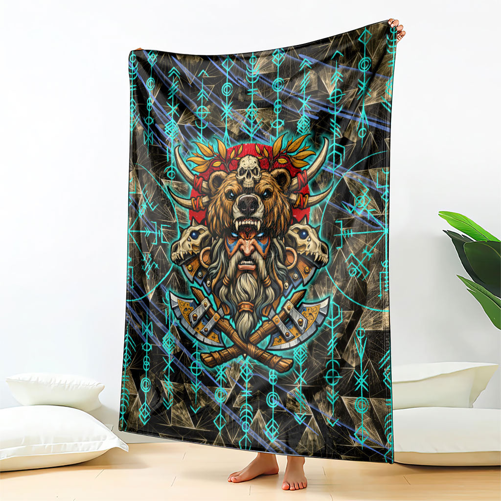 Viking Berserker Bear Warrior Blanket Norse Mythology Rune Sigil Illustration