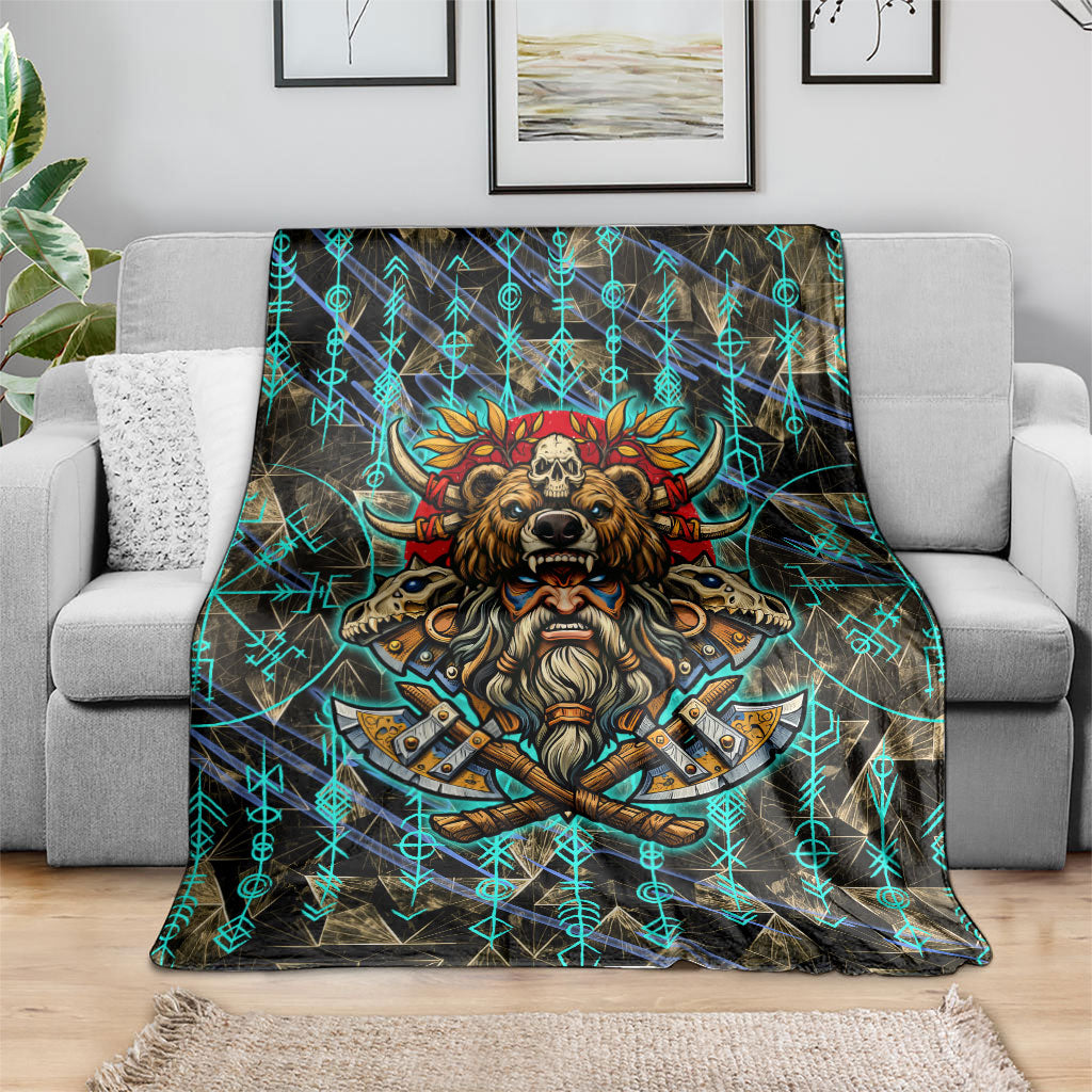 Viking Berserker Bear Warrior Blanket Norse Mythology Rune Sigil Illustration