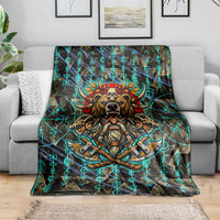 Viking Berserker Bear Warrior Blanket Norse Mythology Rune Sigil Illustration