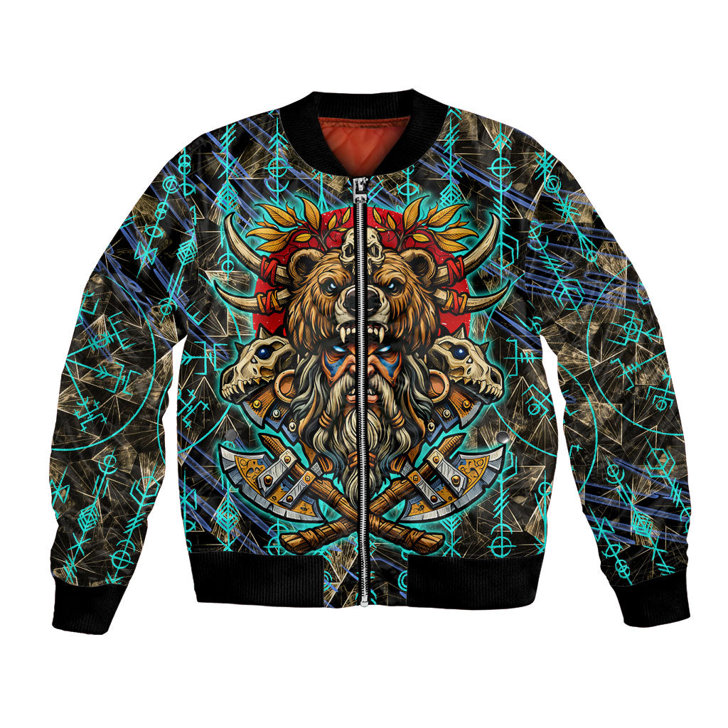 Viking Berserker Bear Warrior Bomber Jacket Norse Mythology Rune Sigil Illustration