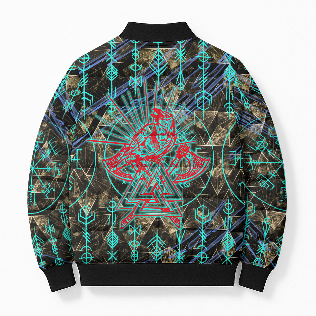 Viking Berserker Bear Warrior Bomber Puffer Jacket Norse Mythology Rune Sigil Illustration