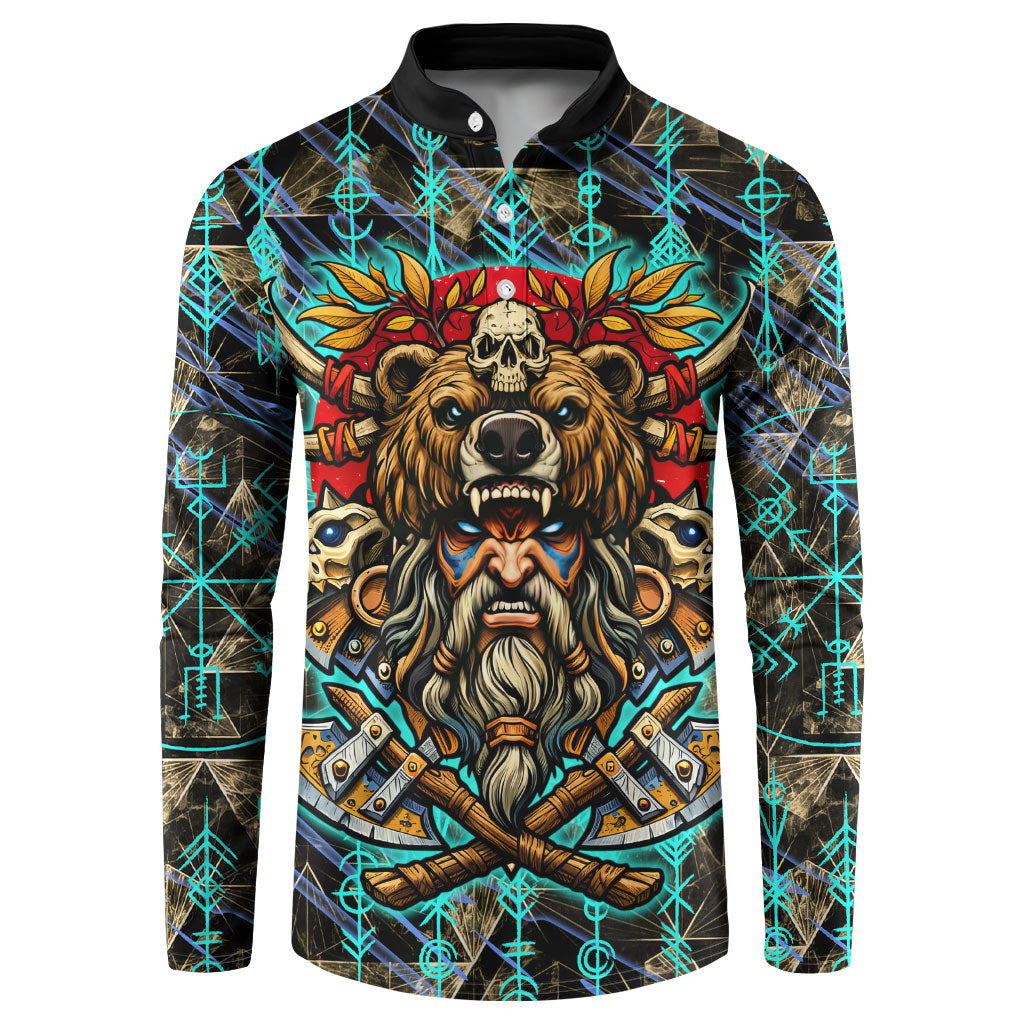Viking Berserker Bear Warrior Button Sweatshirt Norse Mythology Rune Sigil Illustration