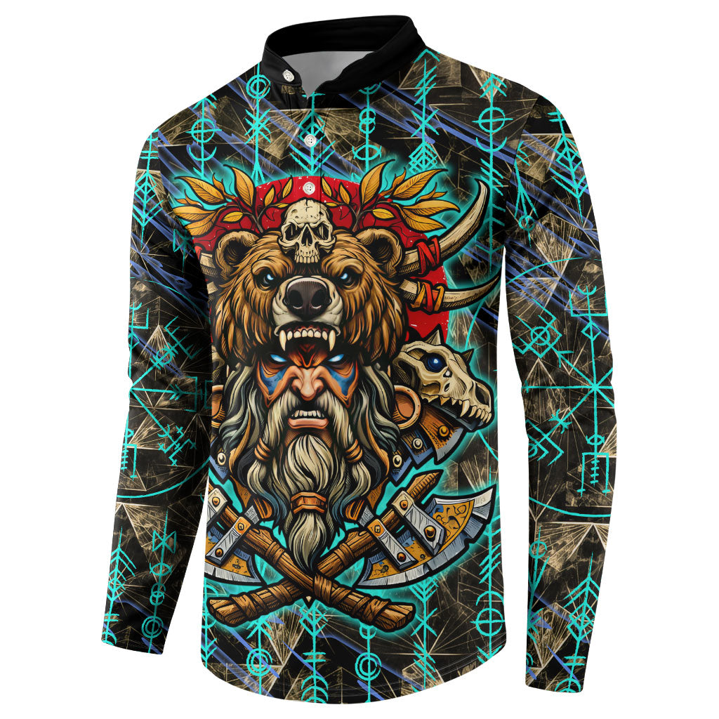 Viking Berserker Bear Warrior Button Sweatshirt Norse Mythology Rune Sigil Illustration
