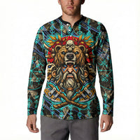 Viking Berserker Bear Warrior Button Sweatshirt Norse Mythology Rune Sigil Illustration
