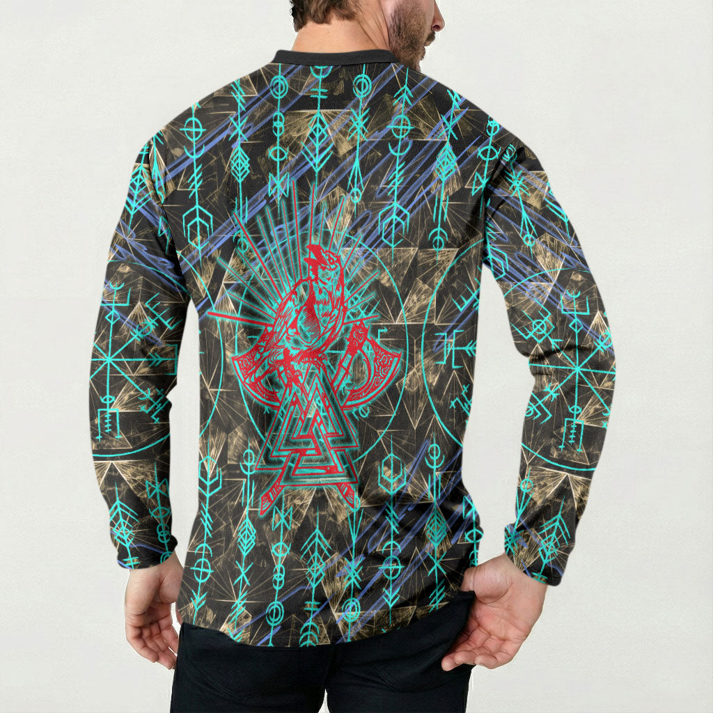 Viking Berserker Bear Warrior Button Sweatshirt Norse Mythology Rune Sigil Illustration