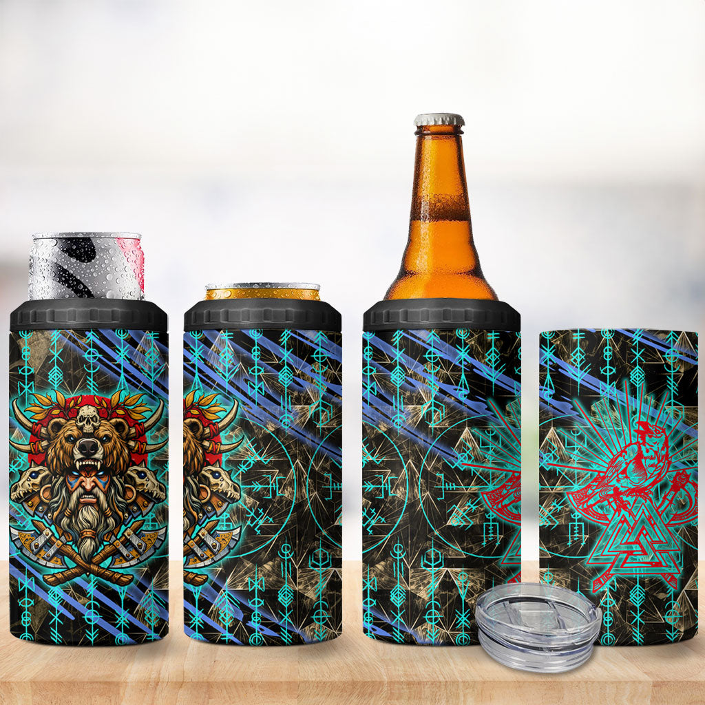 Viking Berserker Bear Warrior 4 in 1 Can Cooler Tumbler Norse Mythology Rune Sigil Illustration