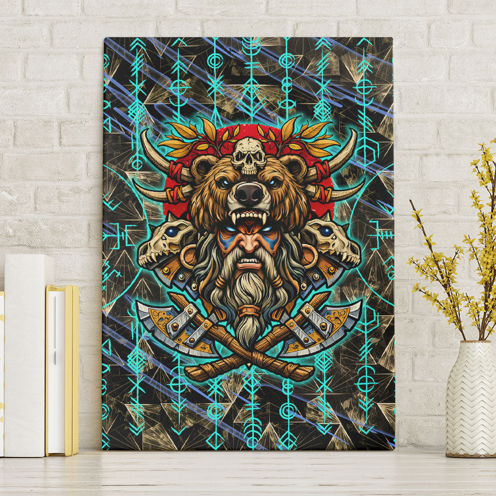 Viking Berserker Bear Warrior Canvas Wall Art Norse Mythology Rune Sigil Illustration