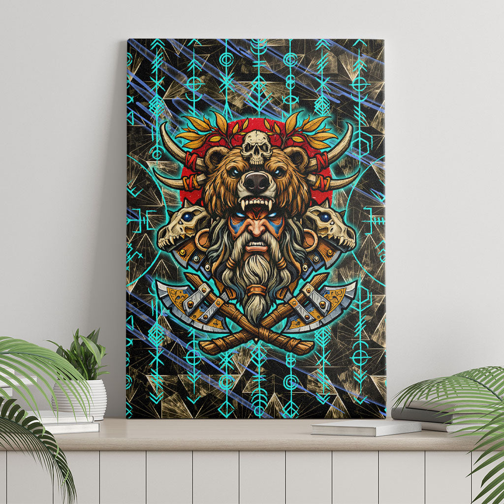Viking Berserker Bear Warrior Canvas Wall Art Norse Mythology Rune Sigil Illustration