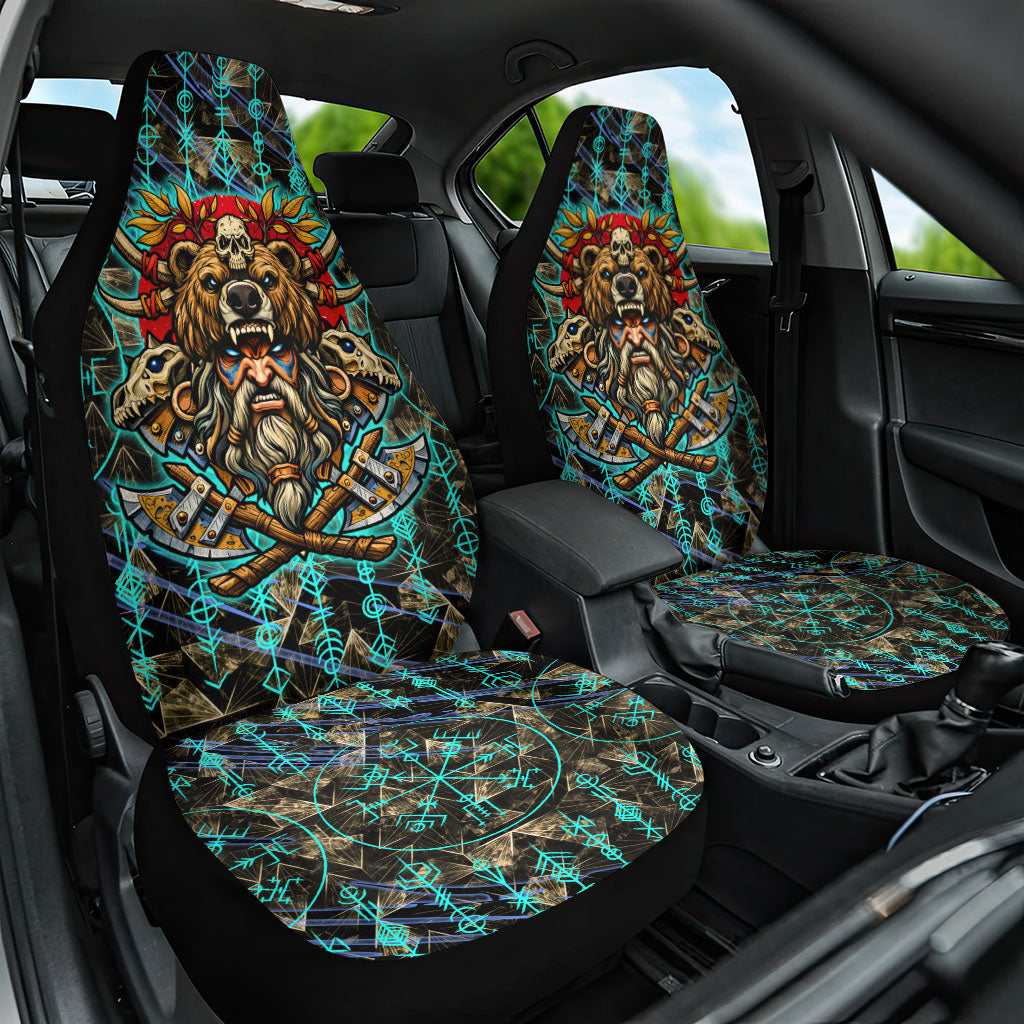 Viking Berserker Bear Warrior Car Seat Cover Norse Mythology Rune Sigil Illustration