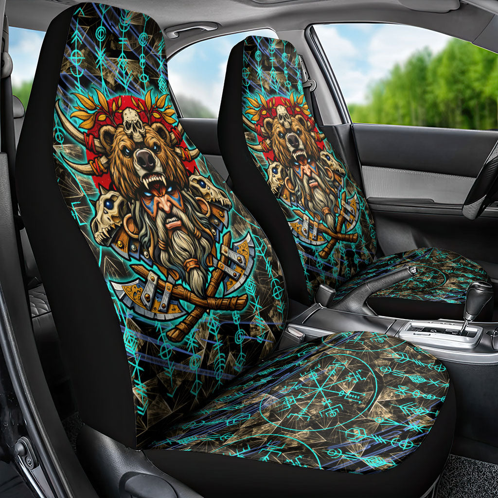 Viking Berserker Bear Warrior Car Seat Cover Norse Mythology Rune Sigil Illustration