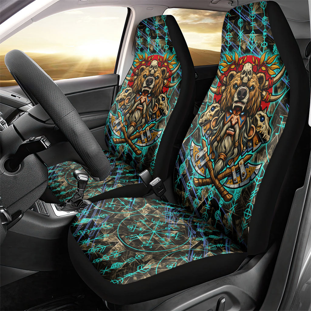 Viking Berserker Bear Warrior Car Seat Cover Norse Mythology Rune Sigil Illustration
