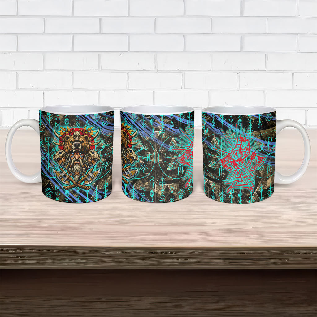 Viking Berserker Bear Warrior Ceramic Mug Norse Mythology Rune Sigil Illustration