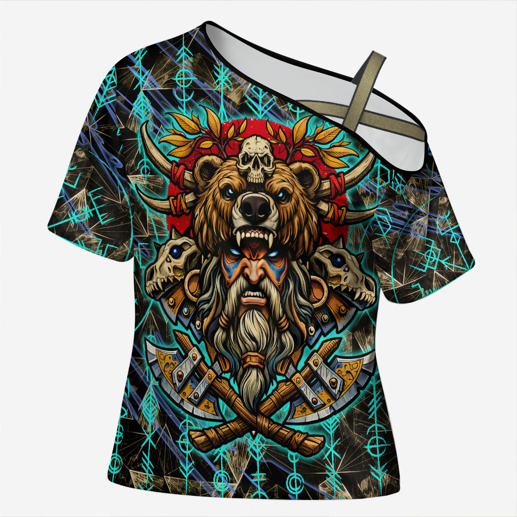 Viking Berserker Bear Warrior Cross Shoulder Shirt Norse Mythology Rune Sigil Illustration