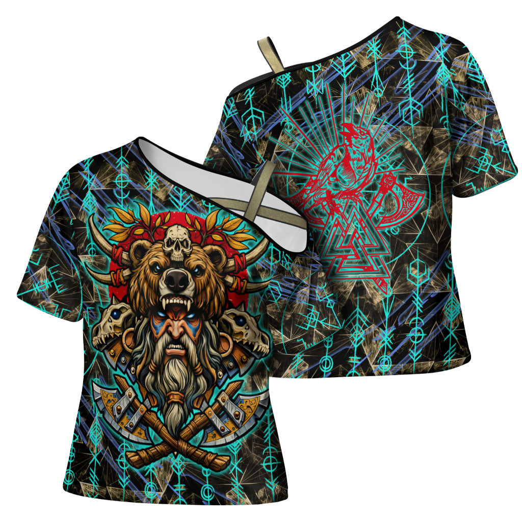 Viking Berserker Bear Warrior Cross Shoulder Shirt Norse Mythology Rune Sigil Illustration