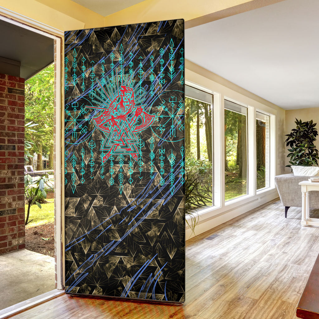 Viking Berserker Bear Warrior Door Cover Norse Mythology Rune Sigil Illustration